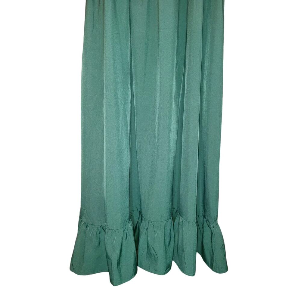 Milkmaid Peasant Smocked Ruffle Emerald Green Midi Dress Size 12 LG Cottagecore - Picture 5 of 7